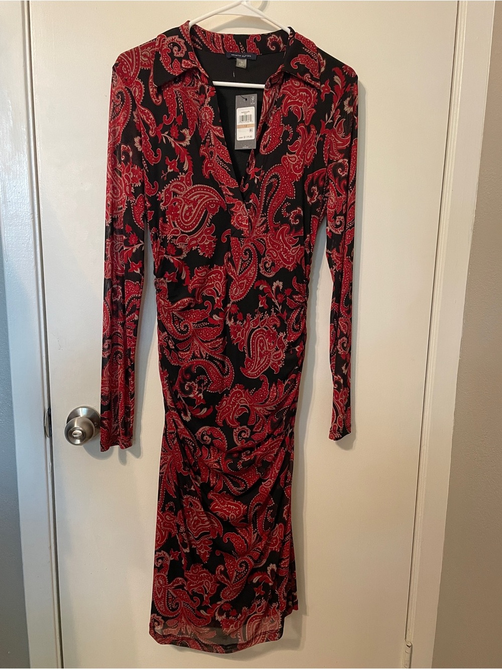 Tommy Hilfiger Red Paisley Long Sleeve Wrap Dress